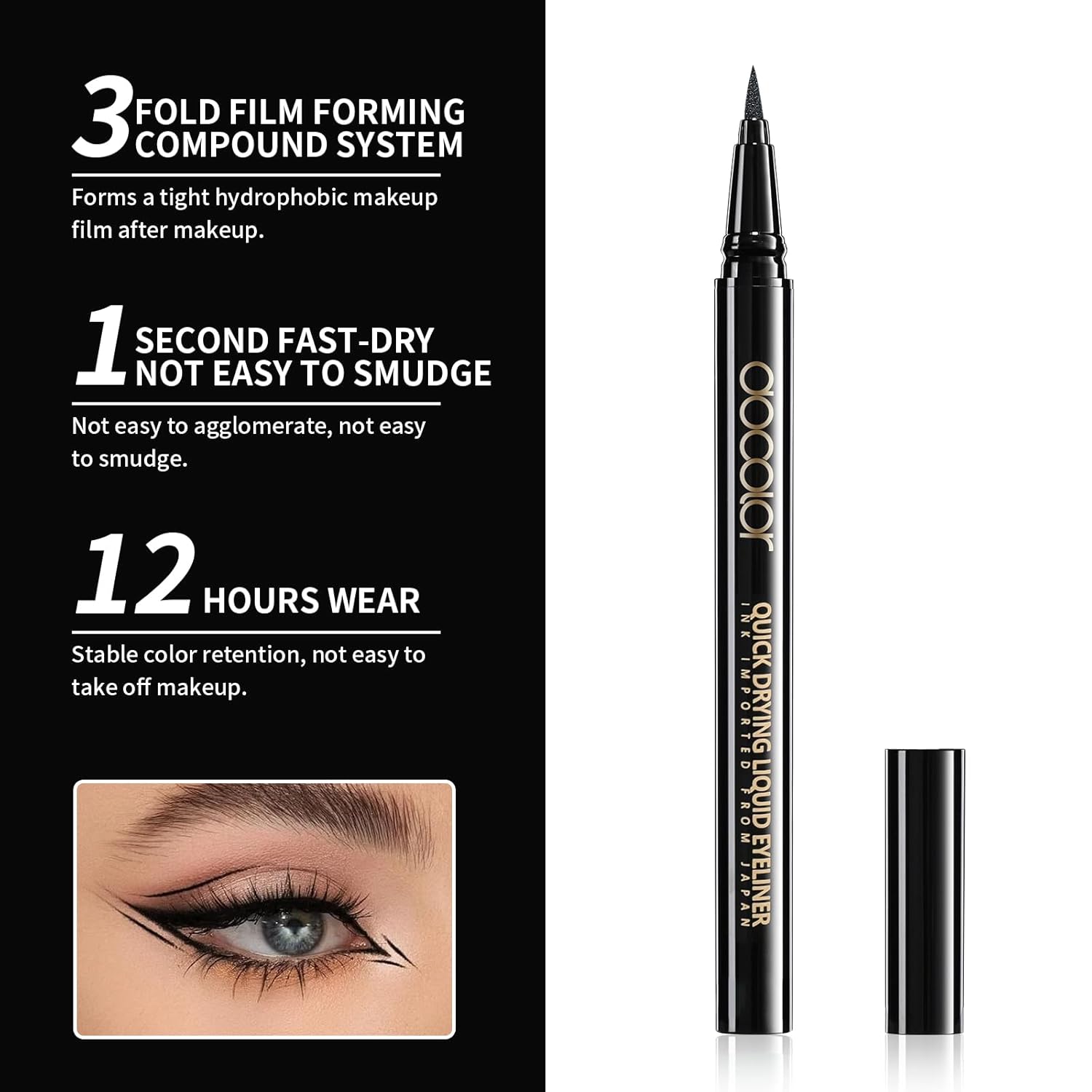 docolor Waterproof Eyeliner Pen Super Slim Precise All Day Black Eyeliner Liquid Professional Makeup Liquid Eye Liner Pencil for Women - Image 3