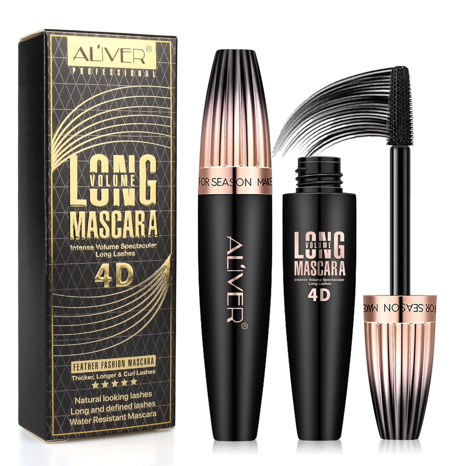 2 Pack 4D Silk Fiber Lash Mascara, Waterproof Very Black Long Lasting Mascara, Lengthening Lifting Multiplying Curling Natural Eyelash Primer Brush, Thickening Softer Lasting All Day, 2 Tube