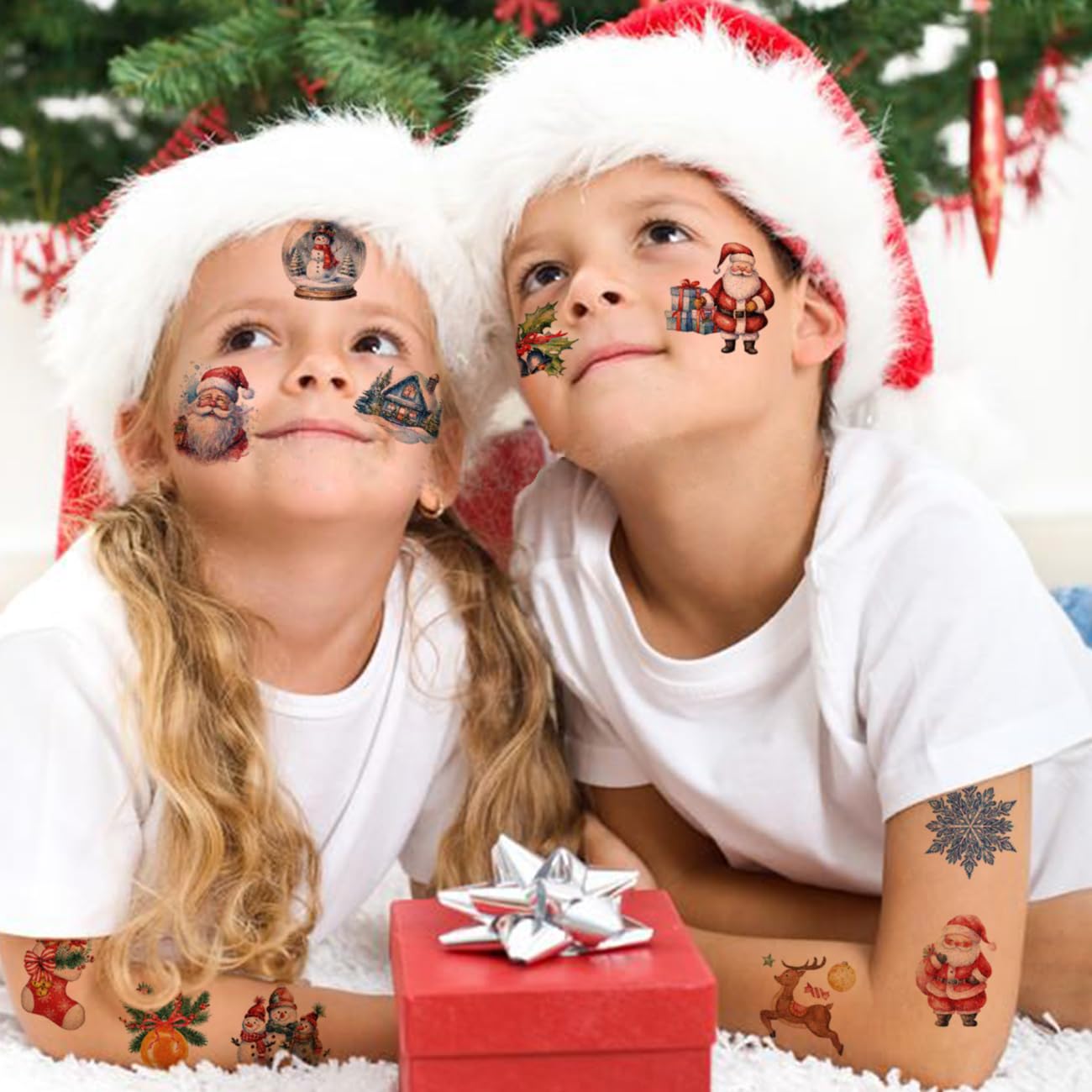 Glitter Christmas Temporary Tattoos for Kids - 74 Individually Sheets for Xmas Party Favors, Stocking Stuffer, Christmas Eve Gift - Image 4