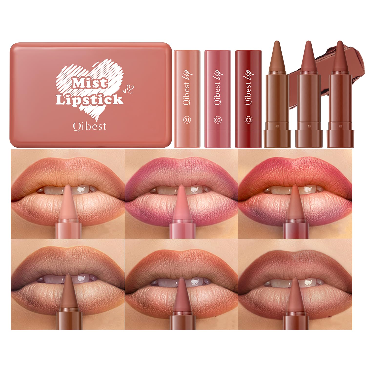 6 Pcs Gradient Lip Liner and Lipstick Combo Set - 2-in-1 Ombre Lipstick & Brown Lip Liner Duo - Waterproof, Long-Lasting, Matte Finish - Smudge-Proof, Full Coverage Lip Kit for Fuller & Plumper Lips - Image 2