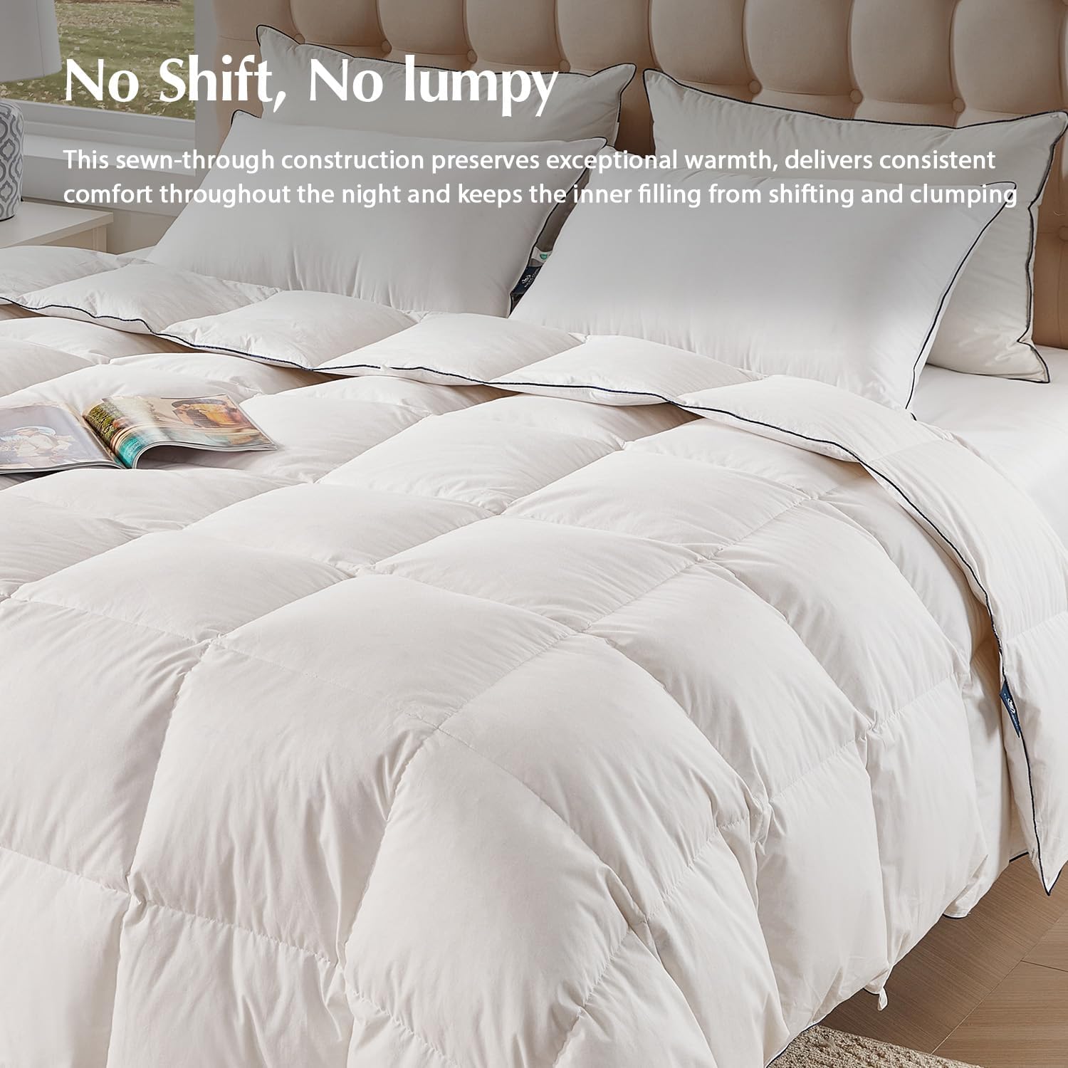 Pacific Coast Goose Feather Down Comforters King Size, 100% Cotton Extra Fluffy White Duvet Insert, Soft, Breathable, All Season Hotel Luxury Bedding Comforters, 8 Corner & Center Loops (106"x90") - Image 7