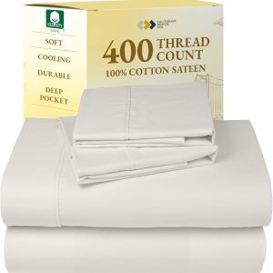 California Design Den Natural 100% Cotton Sheets, Full Size Sheets Set, 400 Thread Count Sateen, Deep Pockets with All-Around Elastic for a Snug Fit, Durable Bedding Set - Ivory (Pale Tone)