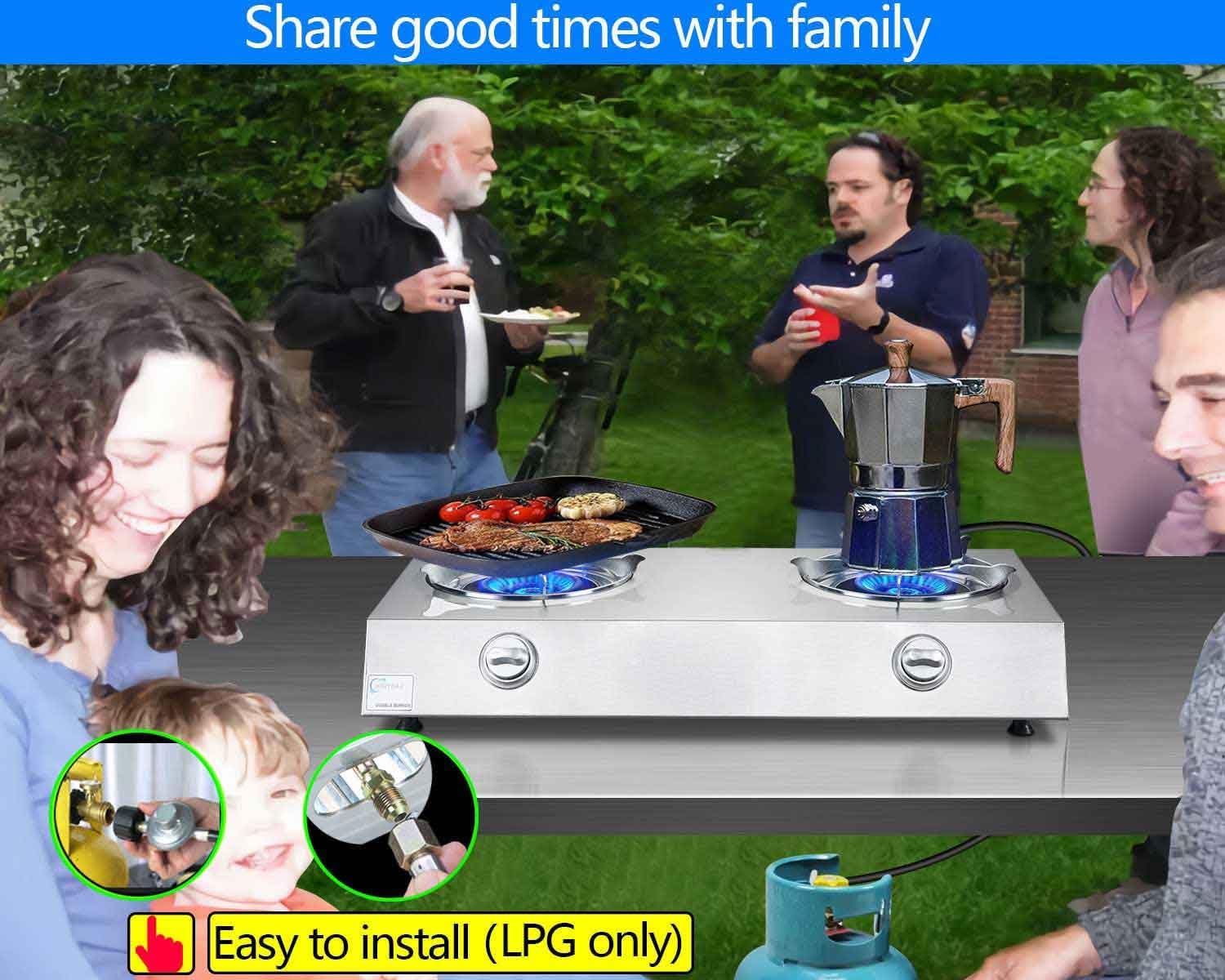 Propane Stove 2 Burner Auto Ignition Propane Burner 26000 BTU Gas Stove with CSA LPG Hose for Outdoor, Emergency - Image 2