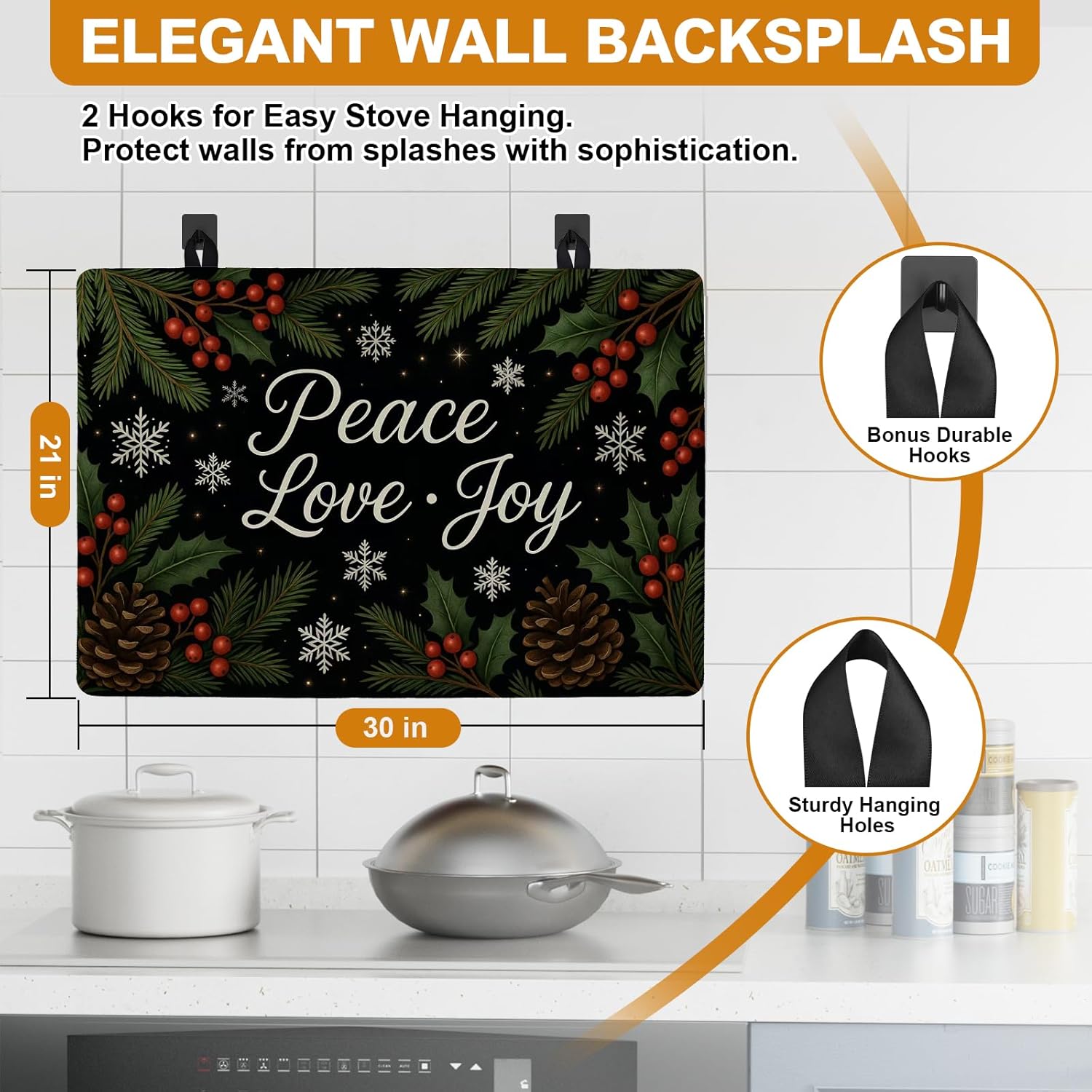 Winter Stove Cover for Electric Stove (28.5"x20.5") , Stove Top Cover with Snowflakes Pinecones and Holly Leaves, Farmhouse Holiday Kitchen Decor, Heat Resistant Stove Protector - Image 4