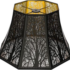 Etched Forest Metal Lampshade Outer Black Inner Gold 7.9 X 13.8 X 8.7 Inch ALUCSET Large Beveled Octagon Metal Lamp Shade Fits for Floor Lamp and Table Lamp Living Room Bedroom