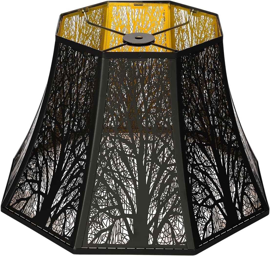 Etched Forest Metal Lampshade Outer Black Inner Gold 7.9 X 13.8 X 8.7 Inch ALUCSET Large Beveled Octagon Metal Lamp Shade Fits for Floor Lamp and Table Lamp Living Room Bedroom