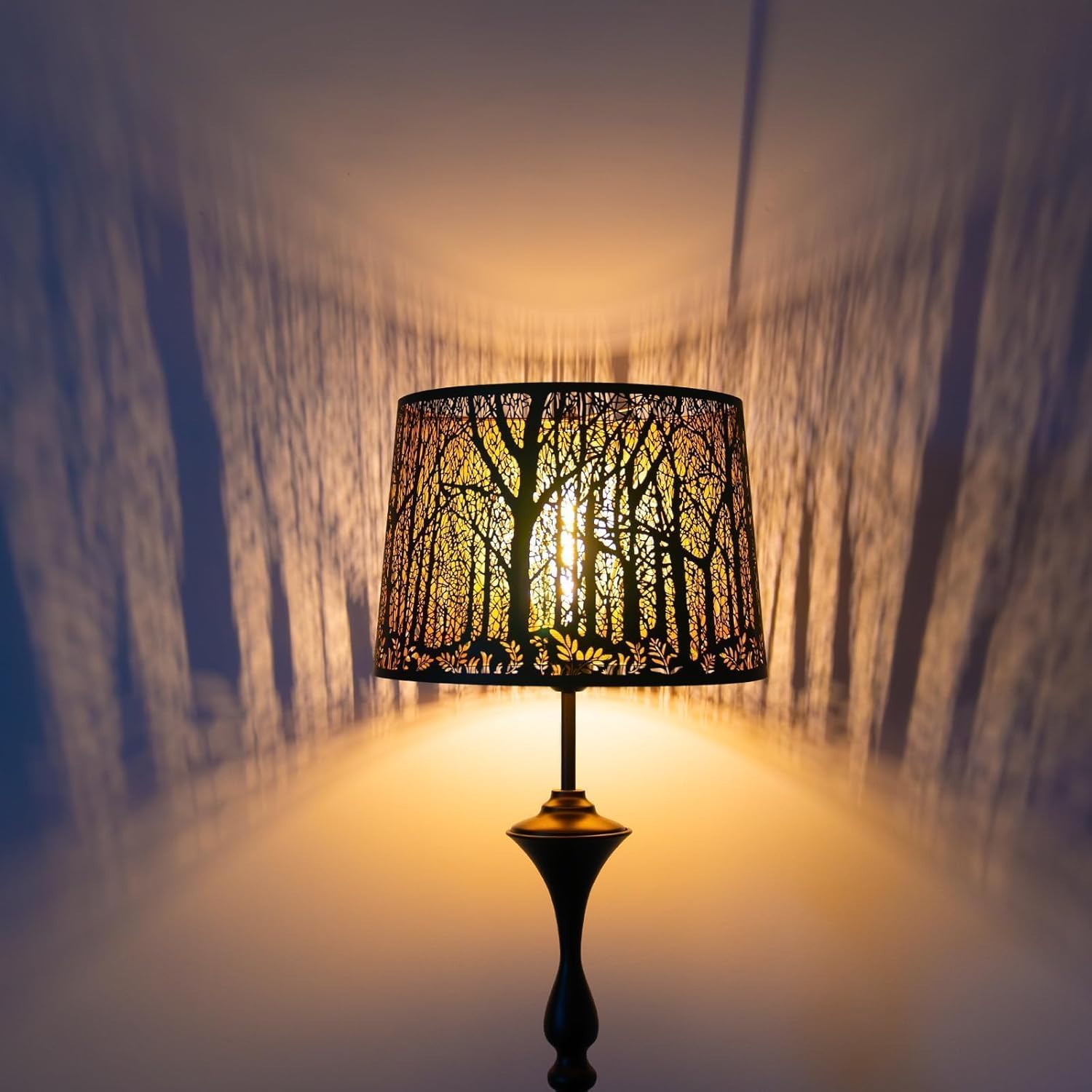 Oversized Large Lampshade Drum Metal Lamp Shade With Etched Metal Openwork Dense Jungle Pattern 14" Top X 16" Bottom X 11" High For Floor Lamps Replacement, Spider - Image 6