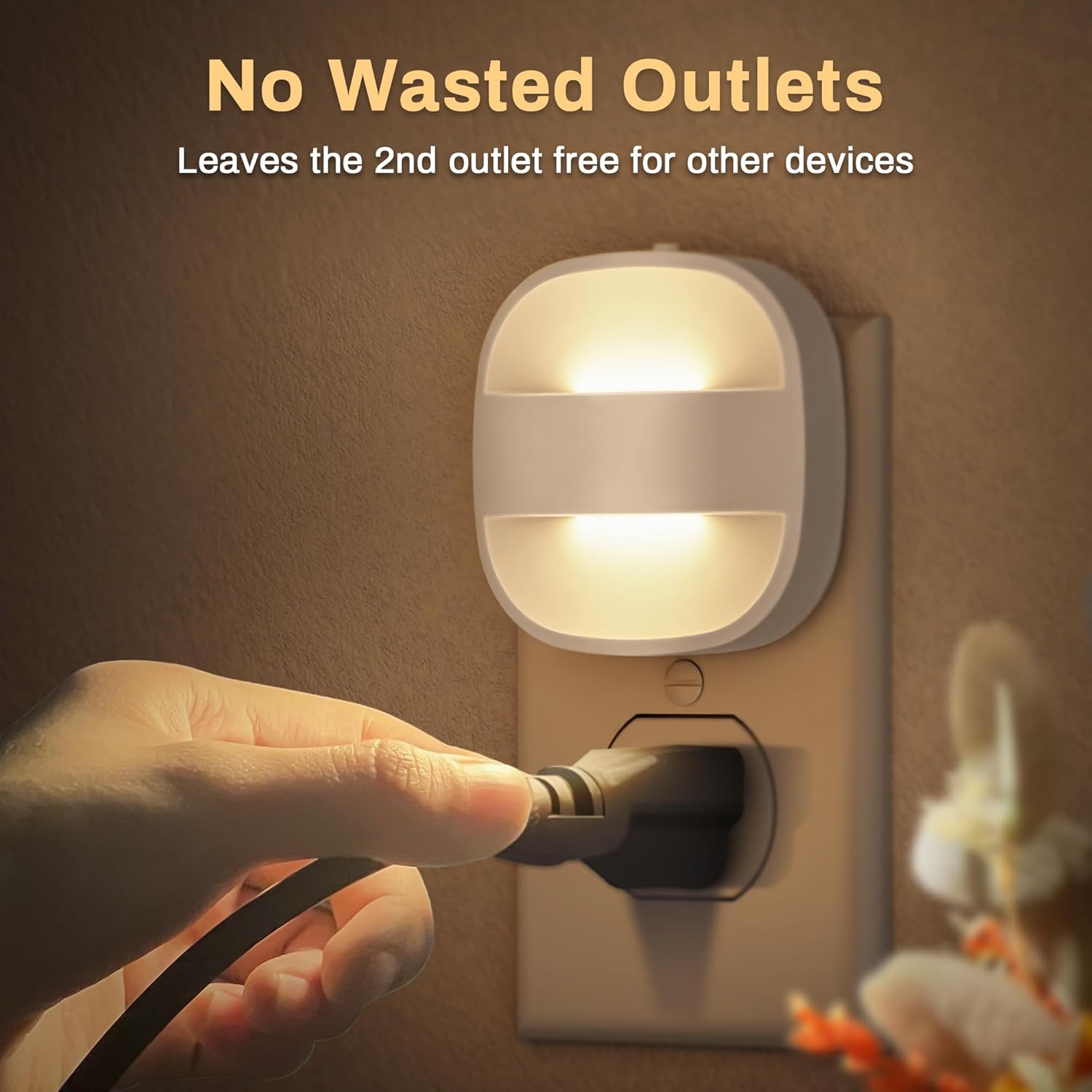 DORESshop Led Night Lights Plug Into Wall, 4 Packs Plug in Night Light Portable Dimmable Mini with Dusk to Dawn Sensor, 3000K Foldable Plug Nightlight Adjustable Brightness for Bedroom, Stairs,Hallway - Image 4