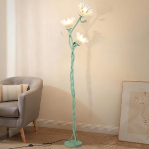 Cute Flower Floor Lamp for Bedroom, 3 Heads LED Tall Standing Lamp with Flexible Gooseneck, 3 Color Temperatures Corner Lamp for Girls Room, Kids, Home Decor（Green）