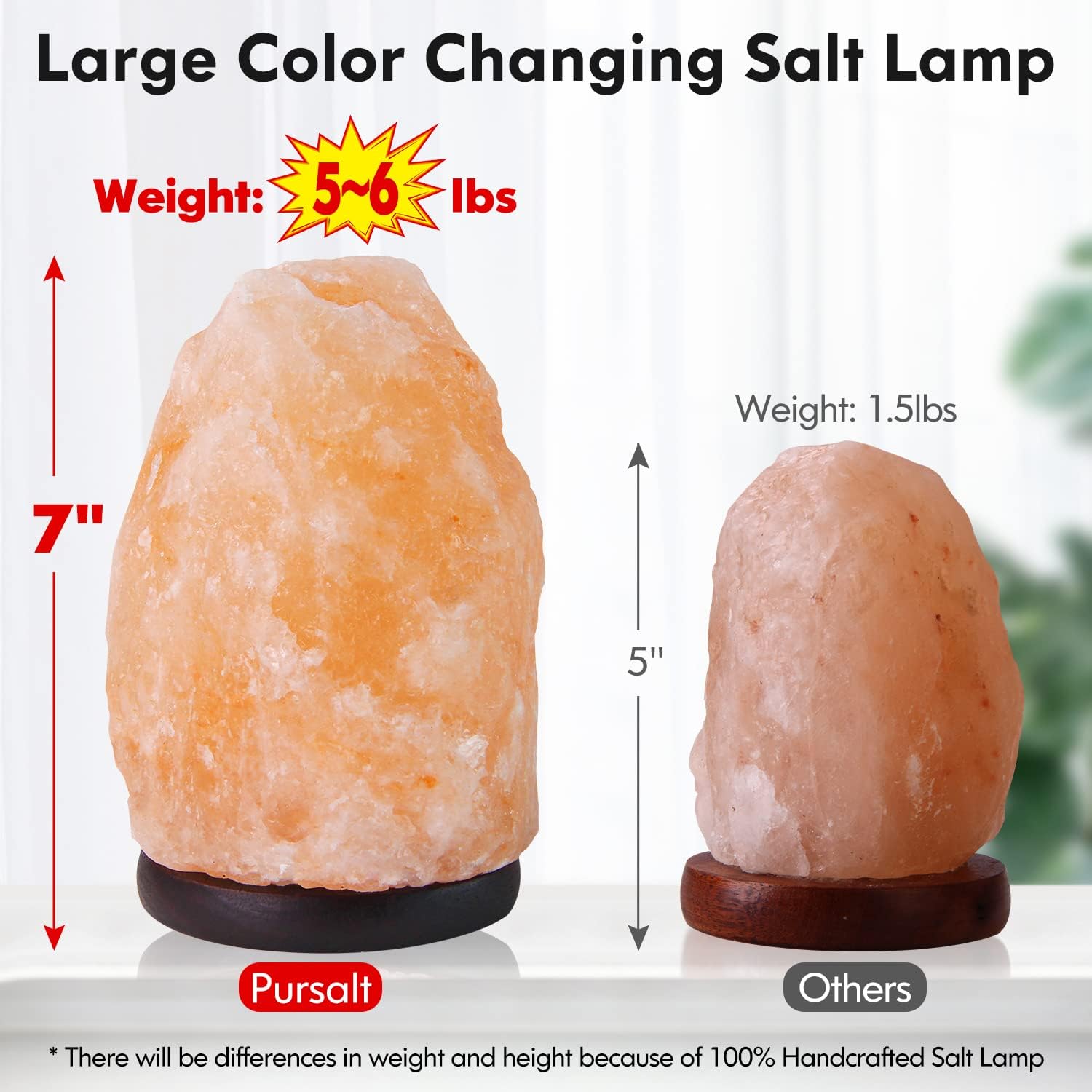 Himalayan Salt Lamp 7 Inches (5-6 Lbs) with Upgraded Remote Control, Adjustable 16 Color Changing Salt Lamp Night Light, Natural Crystal Pink Large USB Salt Rock Lamp for Home Decor - Image 3