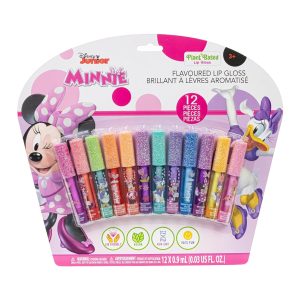 Disney Minnie Mouse 12 Piece Plant Based Lip Gloss, Girls Party Favors, First Makeup Set for Girl, Perfect for Parties, Sleepovers, and Birthday Gifts, Ages 3+, by Townley Girl