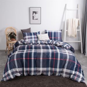 CLOTHKNOW Blue Plaid California King Comforter Set 3Pcs Tartan Bedding Comforter Sets All Season Soft Blue White Grey Grid Comforter with 2 x Pillow Cases