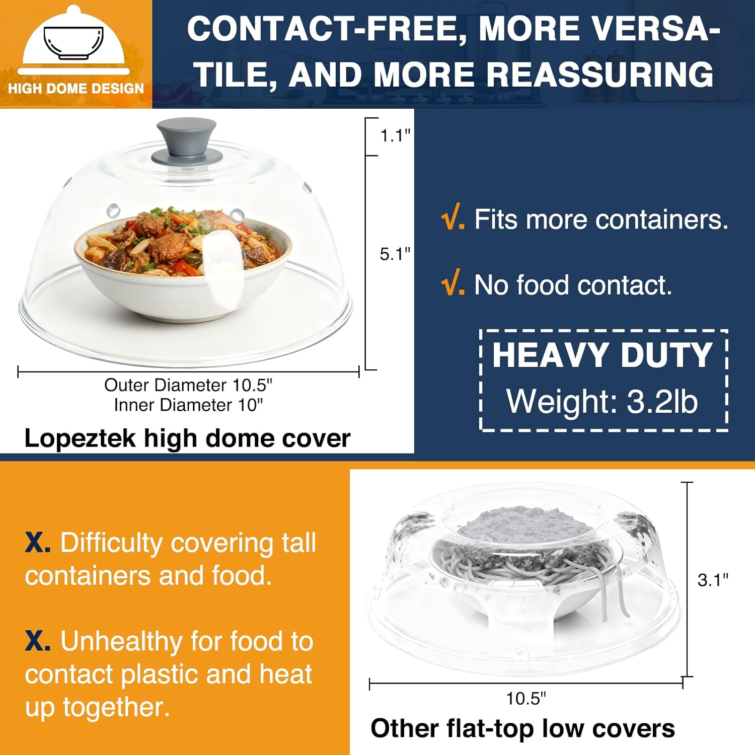 Tall Glass Microwave Splatter Cover, Microwave Oven Covers for Food, Splatter Guard Lid, BPA Free & Dishwasher Food Grade Safe, Non-Plastic with Silicone Handle for Plates, Dishes, Bowls-10in - Image 3