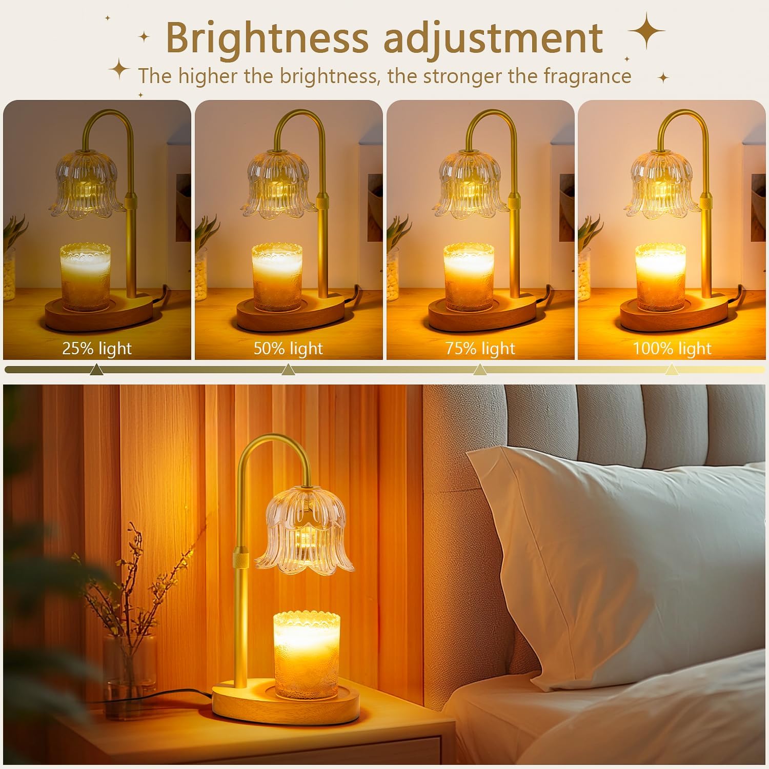 Candle Warmer Lamp Electric Timer - Candles Warming Light Height Adjustable Dimmable Warmers Flower Lamps No Flame Heat Warm Melt Wax Jar Modern Home Decor Table Lights for Home Living Bedroom - Image 3