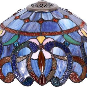 Large Tiffany Lamp Shade Replacement Only 16Inch Stained Glass Lampshade Fit For Table Lamps FLoor Lamp Ceiling Fixture Pendant Hanging Light Home Office Decoration (Blue purple)