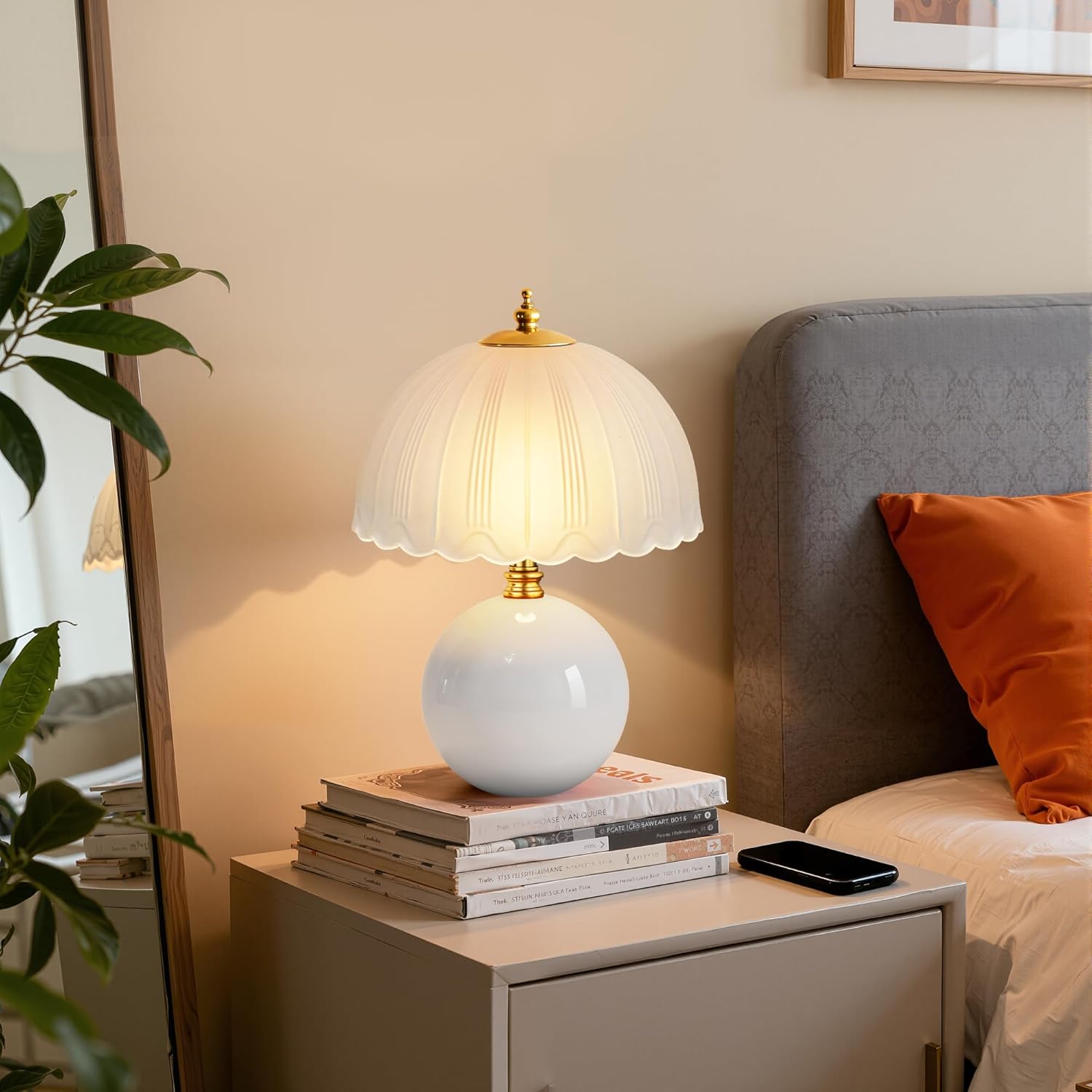 PARTPHONER Mushroom Table Lamp, Ceramic Bedside Lamp with Glass Shade, 3-Way Lighting (2700K-5000K) Rocker Switch, Small Nightstand Lamp for Bedroom, Living Room, Office, White - Image 8