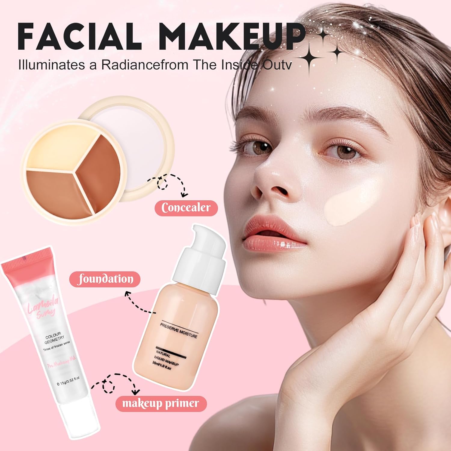 All In One Makeup Kit for Teen Girls Beginners with Foundation, Face Primer, Eyeshadow, Lipstick, Eyeliner, Mascara, Brushes, Bag, Travel Friendly MakeUp Gift Set, Stocking Stuffers for Teen Girls - Image 3