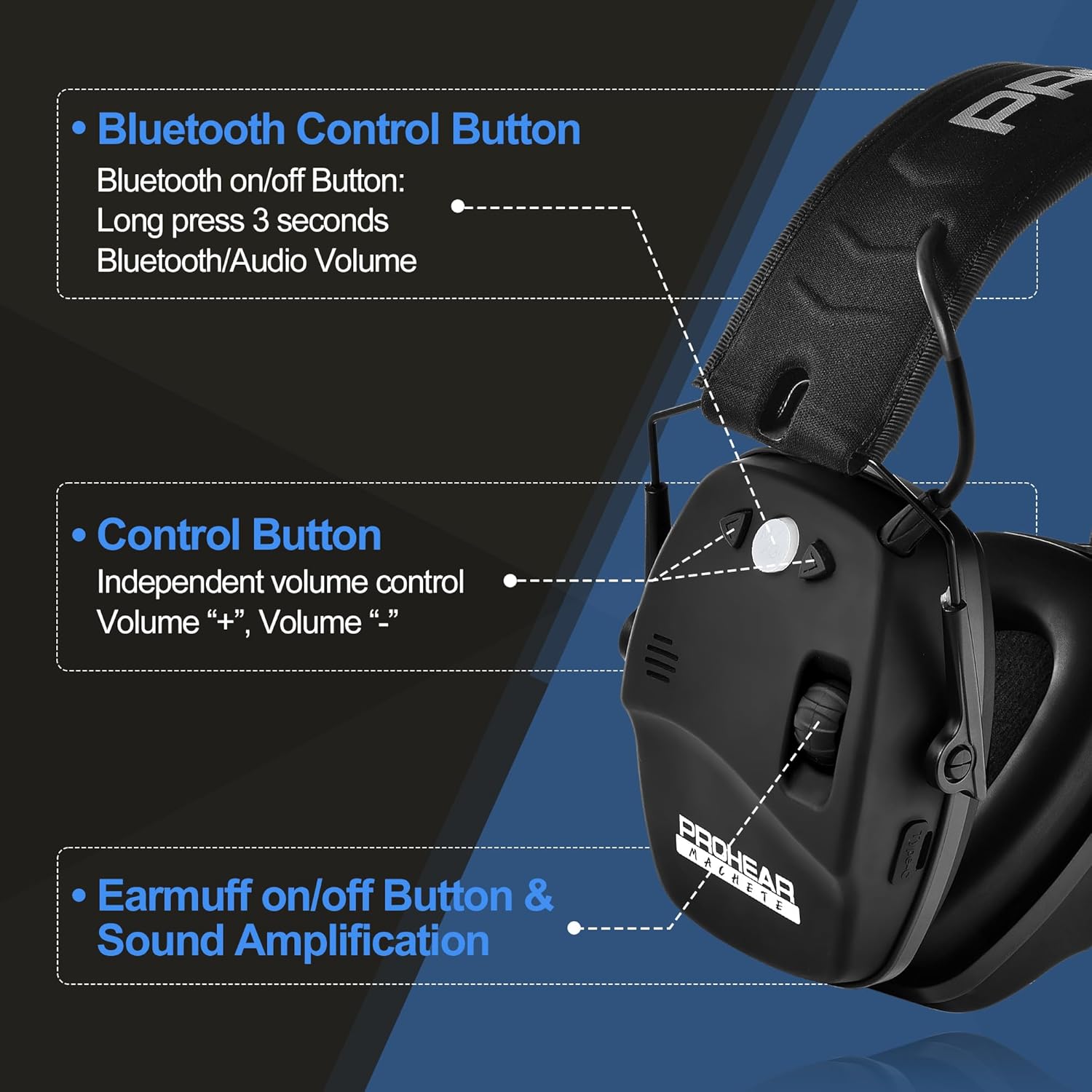 PROHEAR 030 2.0 Bluetooth Rechargeable Shooting Ear Protection, Slim Noise Cancelling Earmuffs, NRR 22dB for Hunting & Tactical Gun Range - Image 5