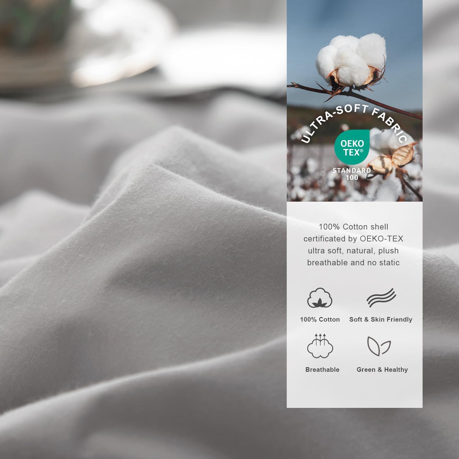 Royoliving Premium Feathers Down Comforter 100% Cotton Cover Duvet Insert with Corner Tabs (Grey, Queen All Season) - Image 2