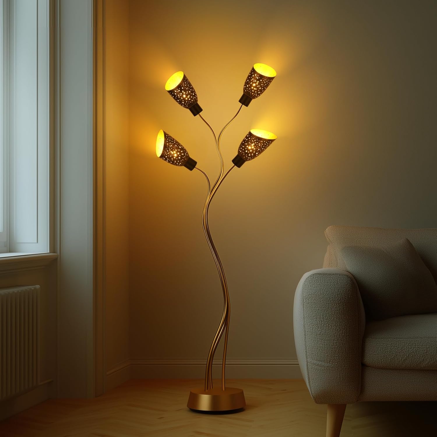 Metal Small Cut Corner Lamp Shade Laser Star Bevel Floor Lampshade Bronze Outside And Gold Inside 4.4" Top X 5.9"Height (2 Pcs) - Image 6