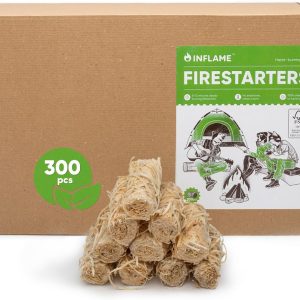 Inflame Fire Starters 300 pcs Fire Starters for Campfires, Grill, BBQ, Fireplace, Woodstove - Charcoal Starter - Waterproof, Weather-Resistant - Natural Wood Fireplace Starters
