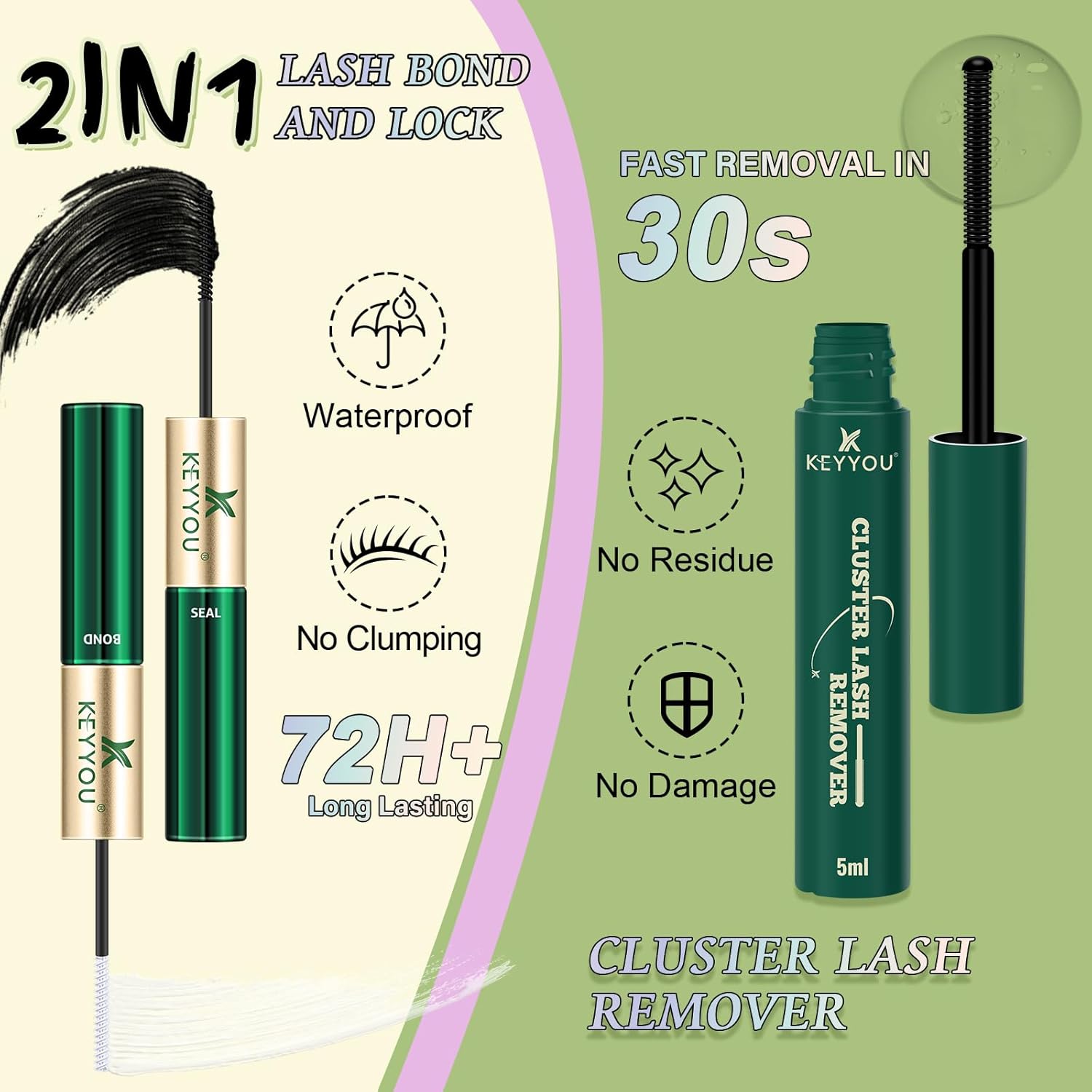 KEYYOU LASH Extension Kit 144Pcs Angel Lash Clusters Kit Thick Eyelash Extension Kit with Glue and Seal,Tweezers,Remover for DIY lash extension kit at Home(Kit-Angel A02-D-8-18MIX) - Image 6