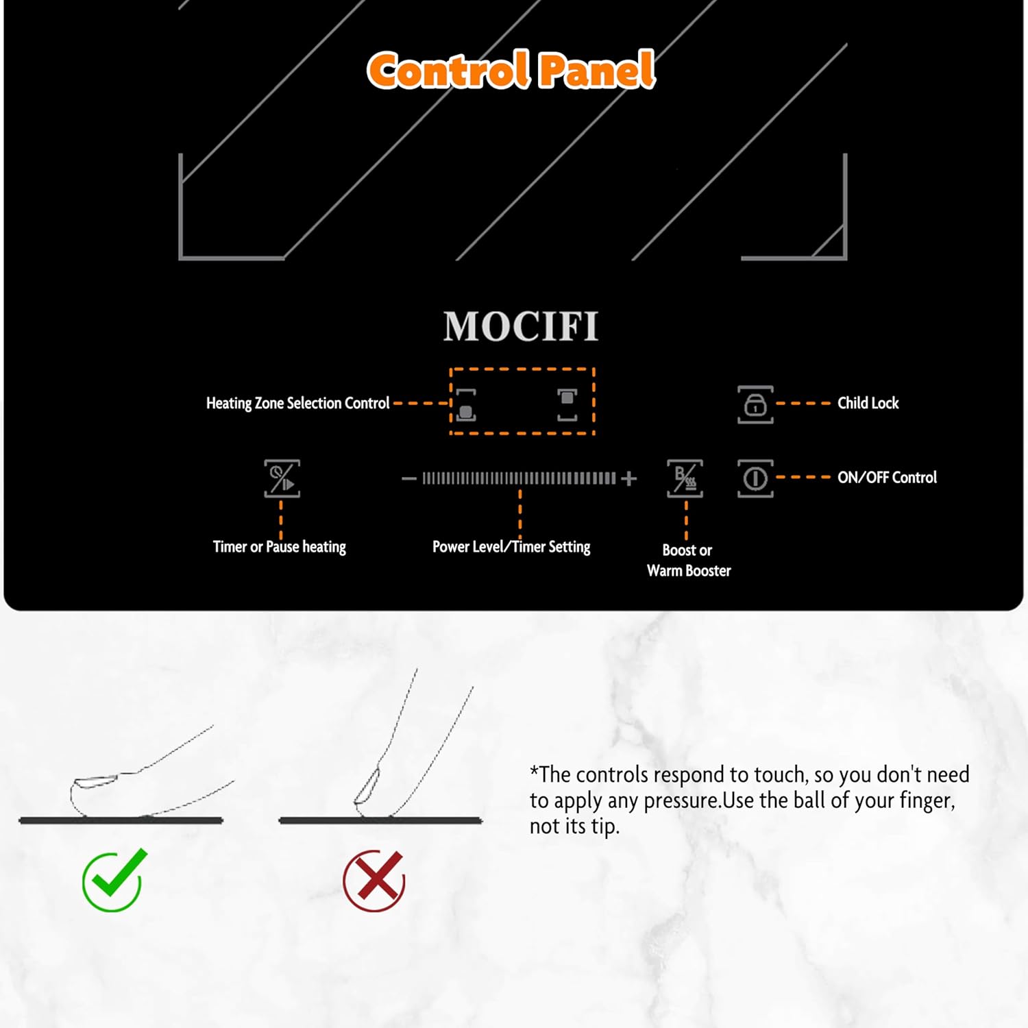 12 Inch Induction Cooktop 2 Burners, 1700W Built-in & Countertop Electric Stove with Plug, Slide Control, 9 Power Levels, Timer & Child Lock, 120V for Fast Heating - Image 3