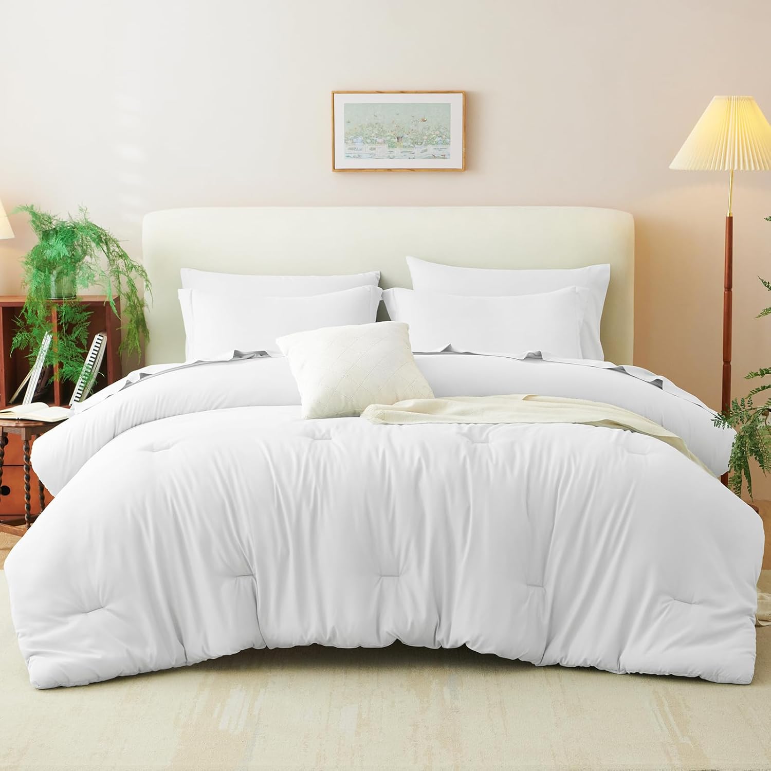 CozyLux Queen Comforter Set White, 7 Pieces Bed in a Bag Soft Bedding Comforter Set with Sheets, All Season Boho 7PC Bed Sets with Comforter, Fitted Sheets, Flat Sheets, Pillow Shams and Pillowcases - Image 7