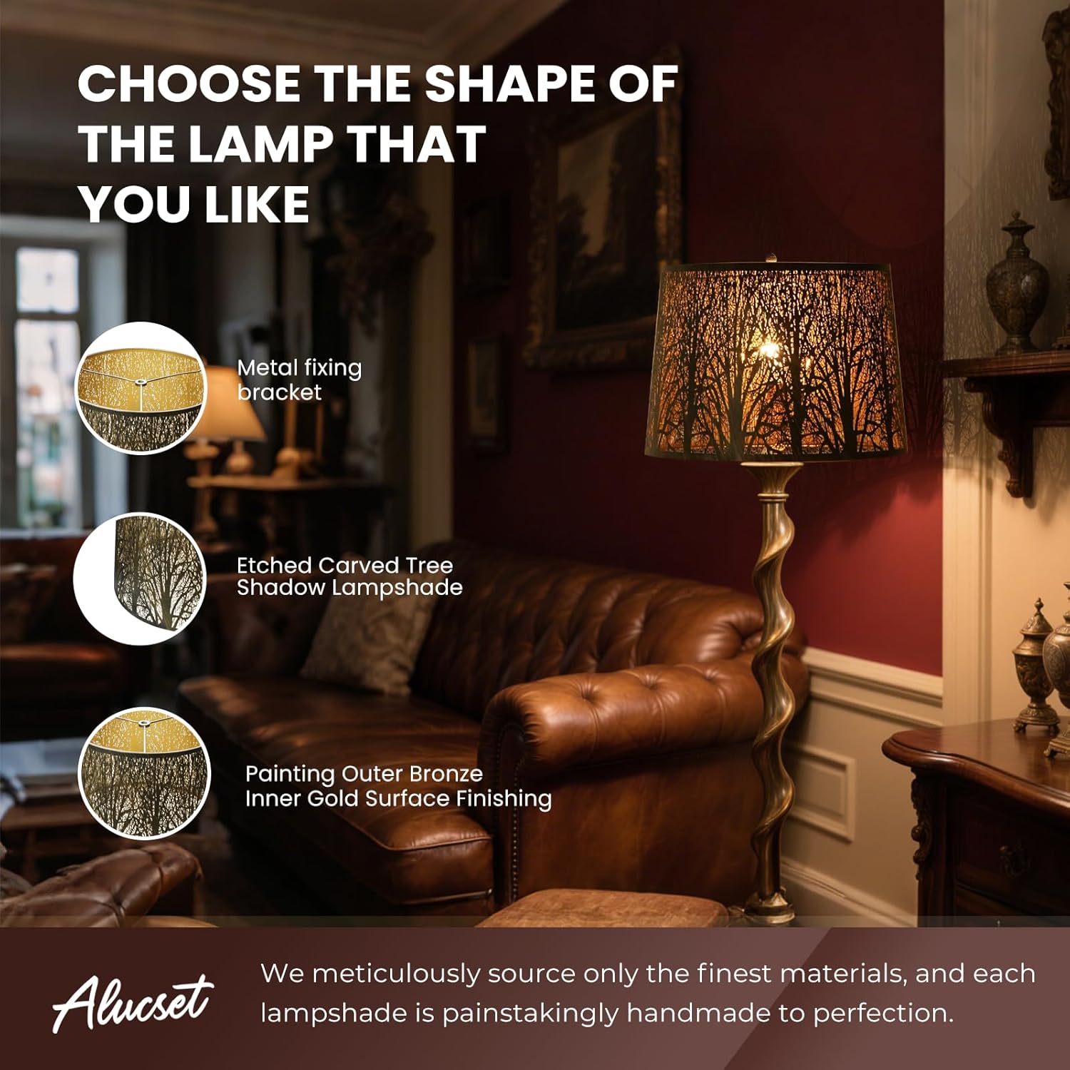 Large Metal Lampshade Forest Etching Forest Lamp Shade Pattern 12'' Top × 14'' Bottom × 10" Height Fits For Table Lamps and Floor Lamps Spider Fitter - Image 2