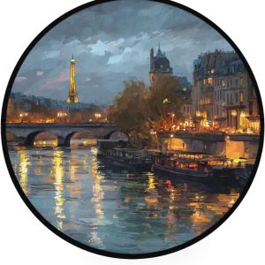 ALAZA Retro Paris Eiffel Tower at Night Round Floor Mat Non-Slip Absorbent Floor Mat for Living Room Bedroom Study Room,36.2 inch Diameter