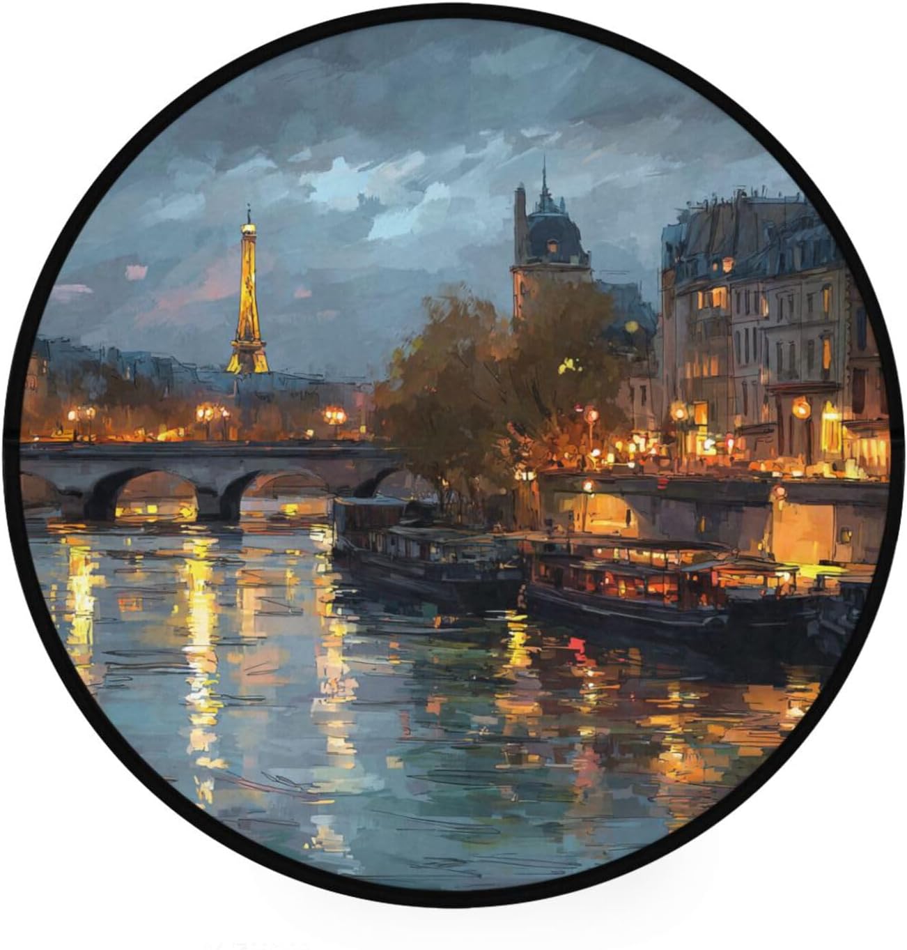 ALAZA Retro Paris Eiffel Tower at Night Round Floor Mat Non-Slip Absorbent Floor Mat for Living Room Bedroom Study Room,36.2 inch Diameter