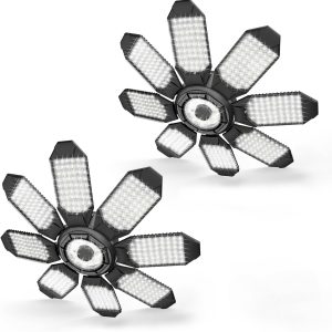 Garage Lights - 40000LM Super Bright Garage Lights Ceiling Led w/ 8 Deformable Panels Compatible for E26/E27 Screw in Socket Garage Lighting Bulb for Barn Basement Shops Attic - 2Pack