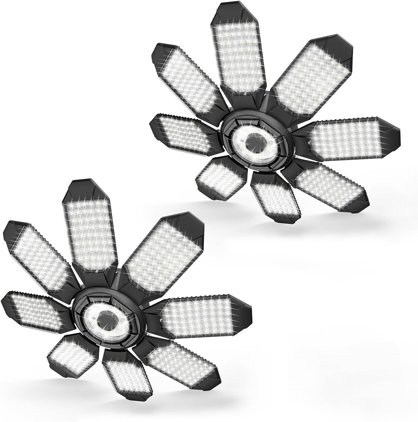 Garage Lights – 40000LM Super Bright Garage Lights Ceiling Led w/ 8 Deformable Panels Compatible for E26/E27 Screw in Socket Garage Lighting Bulb for Barn Basement Shops Attic – 2Pack