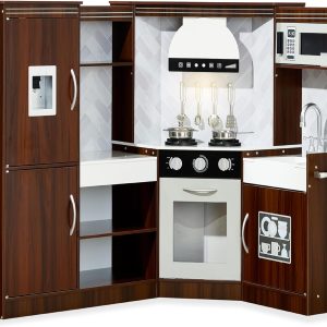 Best Choice Products Pretend Play Corner Kitchen, Ultimate Interactive Wooden Kids Playset w/Lights & Sounds, Ice Maker, Hood - Espresso