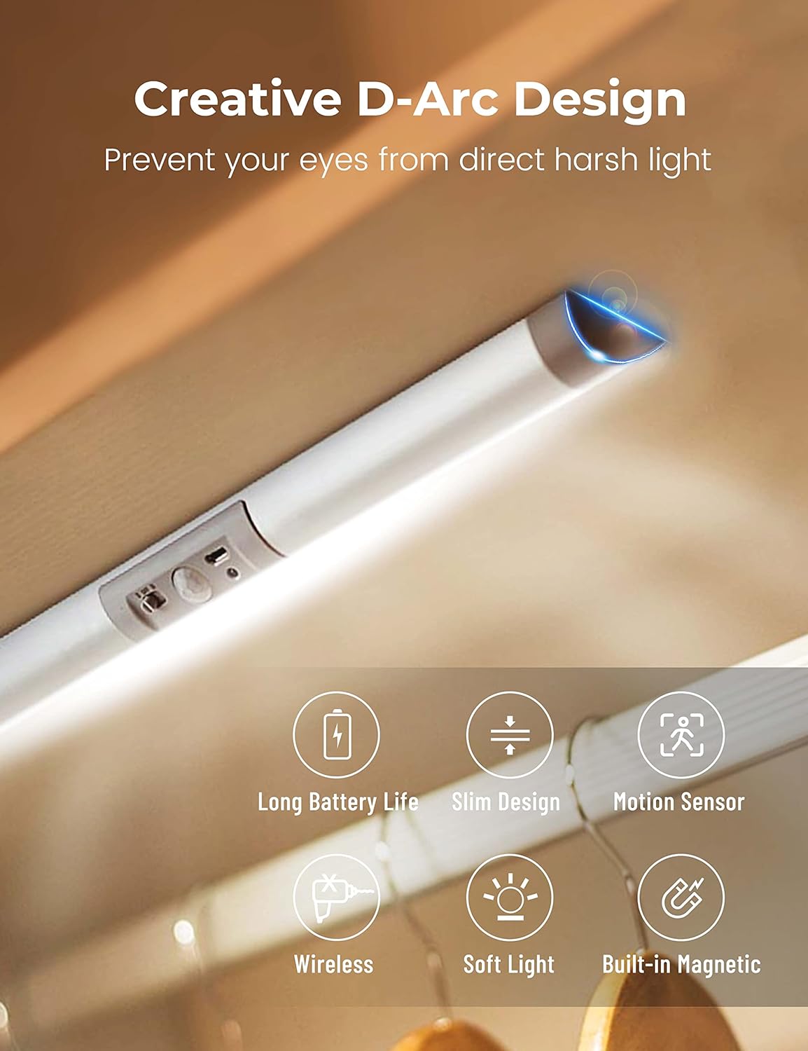 Joyzy Automatic Motion Sensor Closet Lights with Eye-Protection Design Closet Lighting, LED Rechargeable Cabinet Light Battery Operated Wardrobe Light for Wireless Pantry Sink (80Lumen, 6000k 80+CRI) - Image 2