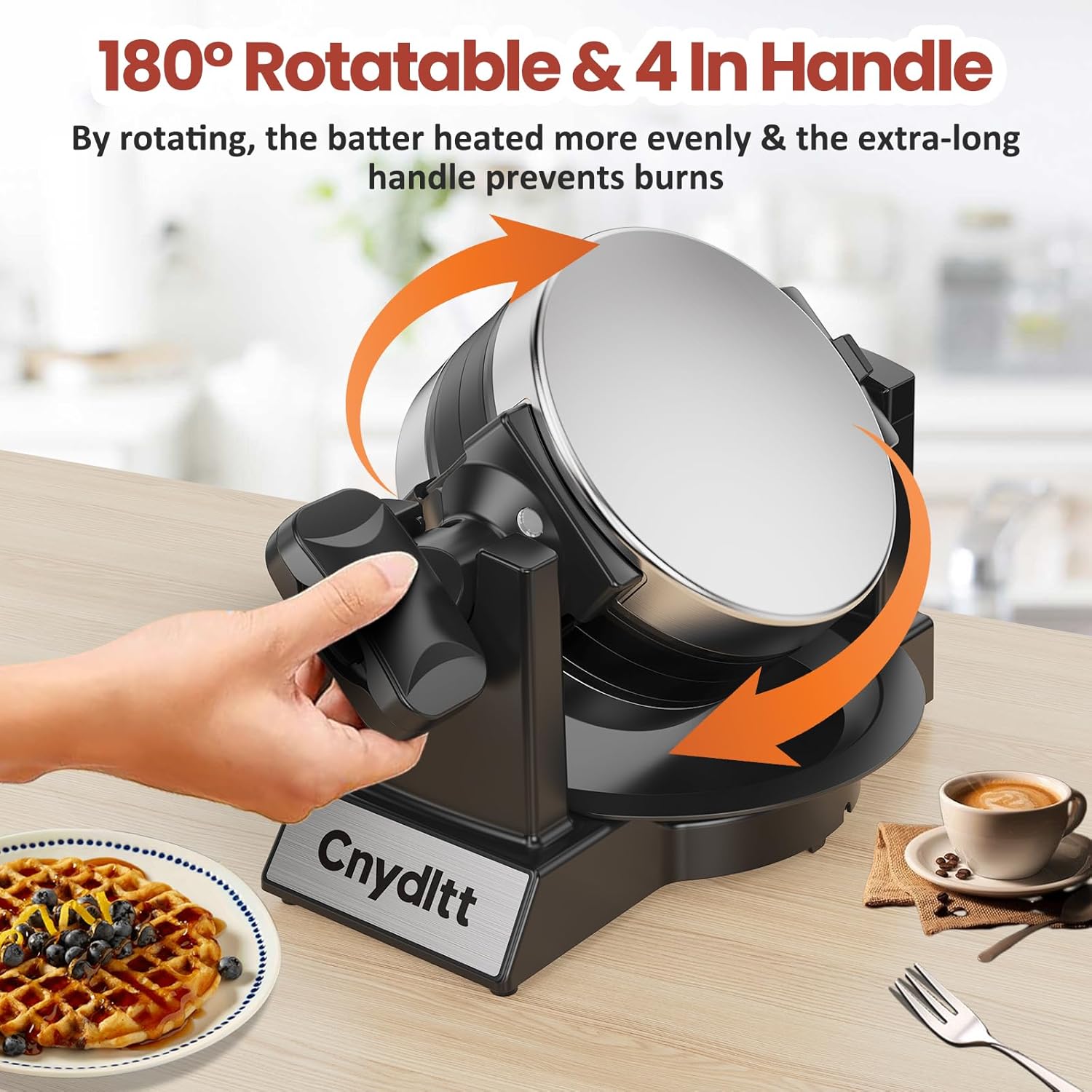 Double Waffle Maker, 1400W Rotating Belgian Waffle Iron with Nonstick Plates, 180° Flip, 8-Slice, Removable Drip Tray, Locking Lid & Cool Touch Handles, Stainless, Black - Image 6