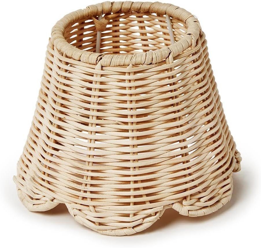 Two’s Company Scallop Rattan Lamp Shade Cover with Scallop Edge, 5.5-Inch