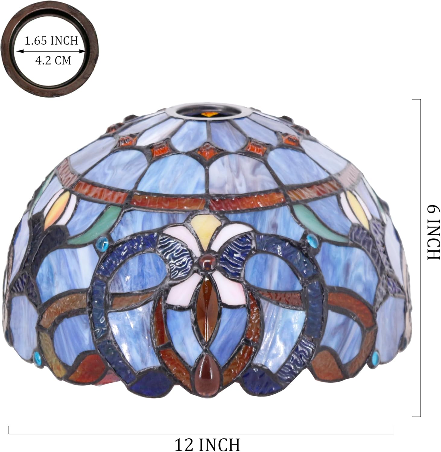 Tiffany Lamp Shade Replacement 12X6 Inch Stained Glass Lampshade Only 1-5/8-Inch Fitter Opening for Arched Floor Lamp, Torchiere Lamp, Pendant Light (Blue Purple) - Image 2
