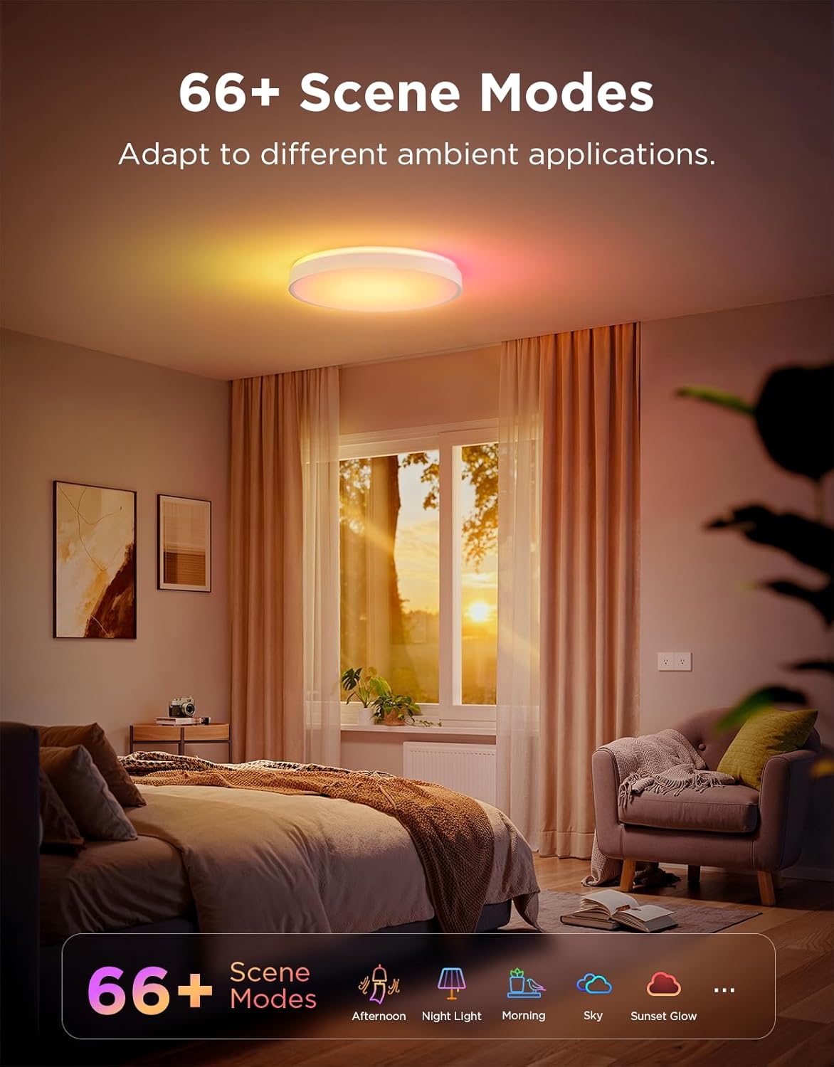 Govee Smart Ceiling Light 4300LM, RGBIC LED Ceiling Light Fixture Works with Matter, Flush Mount Light Fixture, DIY Colors, 2700K-6500K Dimmable for Bedroom, Living Room, 15 Inch, 1 Pack - Image 5