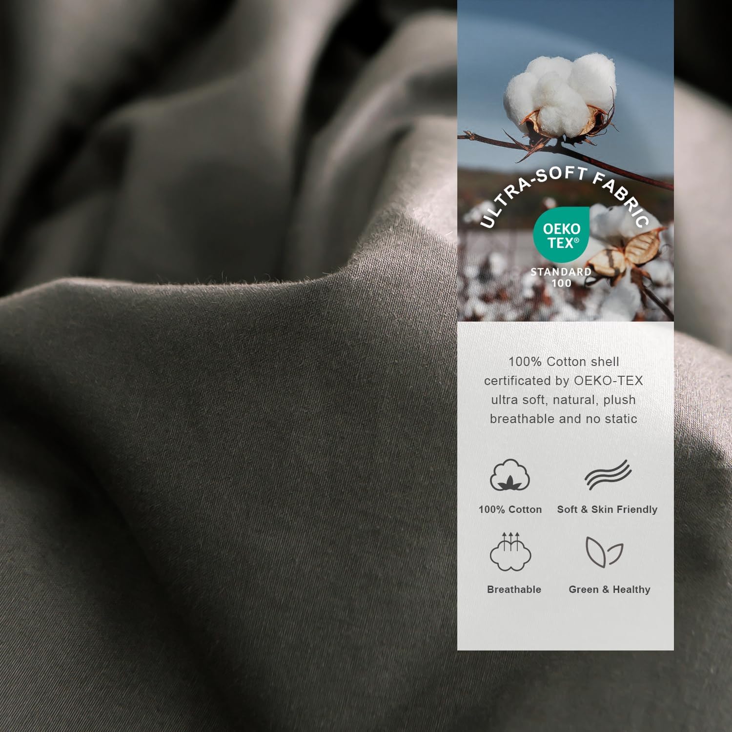 Royoliving Premium Feathers Down Comforter 100% Cotton Cover Duvet Insert with Corner Tabs (Charcoal Grey, King All Season) - Image 2