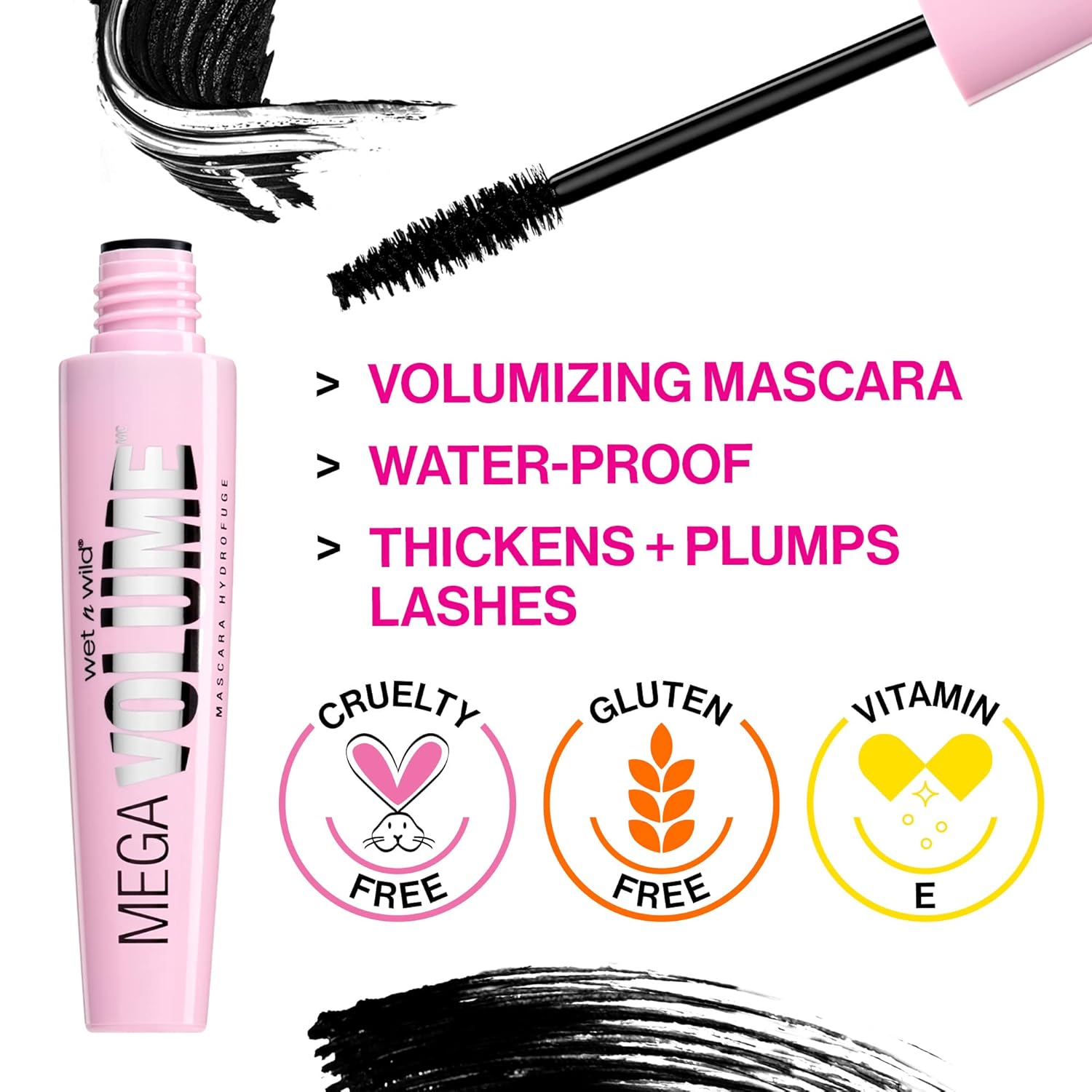 wet n wild Mascara Mega Volume - Volumizing, Waterproof, Smudge-Resistant, Cruelty-Free, Gluten-Free, Sulfate-Free & Vegan - Very Black - Image 2