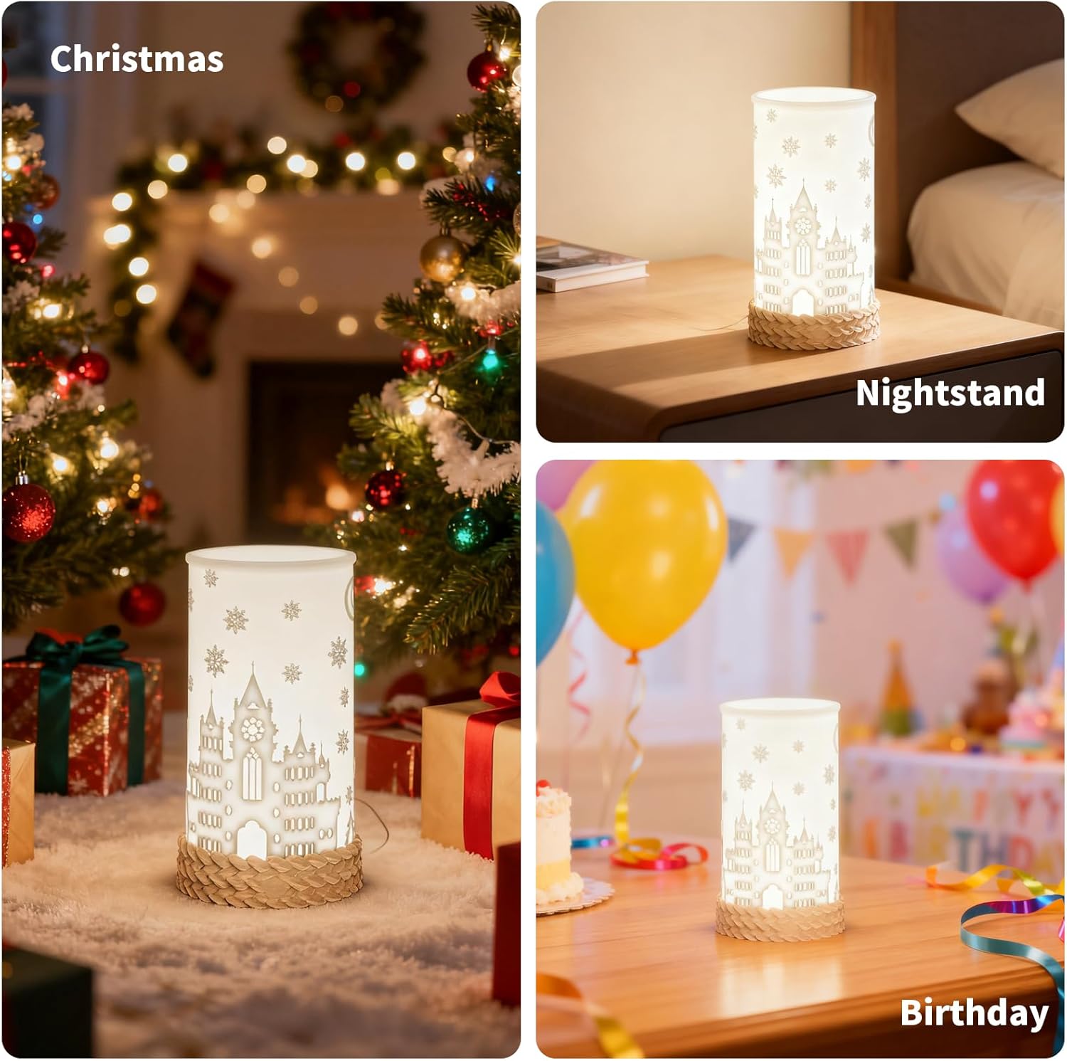 Touch Control Bedside Table Lamp for Christmas, 3 Color Temperatures Desk Lamp for Bedroom Nightstand, Rotatable Lampshade Rechargeable Ambience Lamp with USB C Charging - Image 5