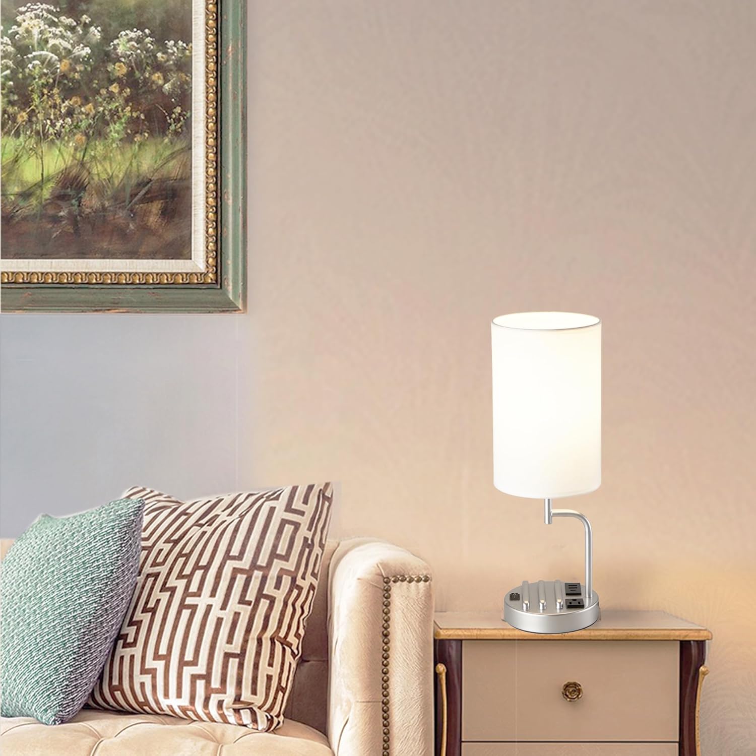 Dreamholder Table Lamp with 3 USB Charging Ports, Modern Desk Lamp with AC Outlet and Phone Stands, Perfect Bedside Lamp for Bedroom, Living Room, Office (Pack of 2), Silver - Image 7