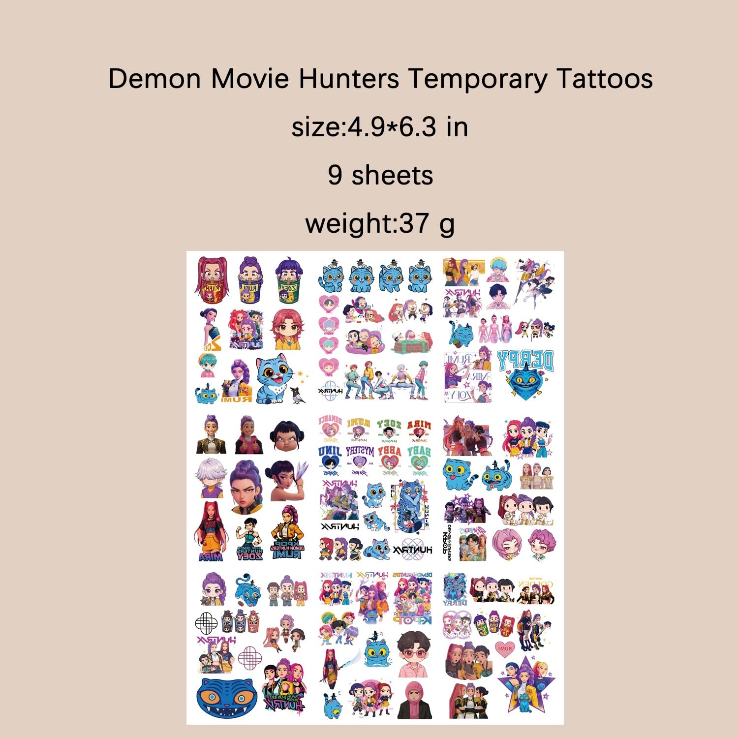 99 PCS Demon Movie Hunters Temporary Tattoos for Kids| 9 Sheets - Image 2