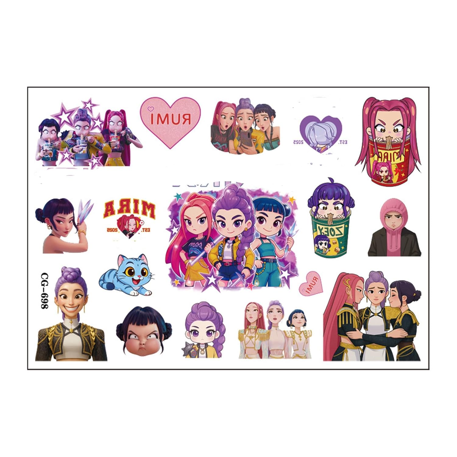 4Sheet 64Design K-Pop Temporary Tattoos For Kids - 64Pcs Anime Movie Cartoon Temporary Tattoos Stickers for Party Favors Girl Boys Home Activity Class Prizes Carnival Christmas Rewards - Image 3