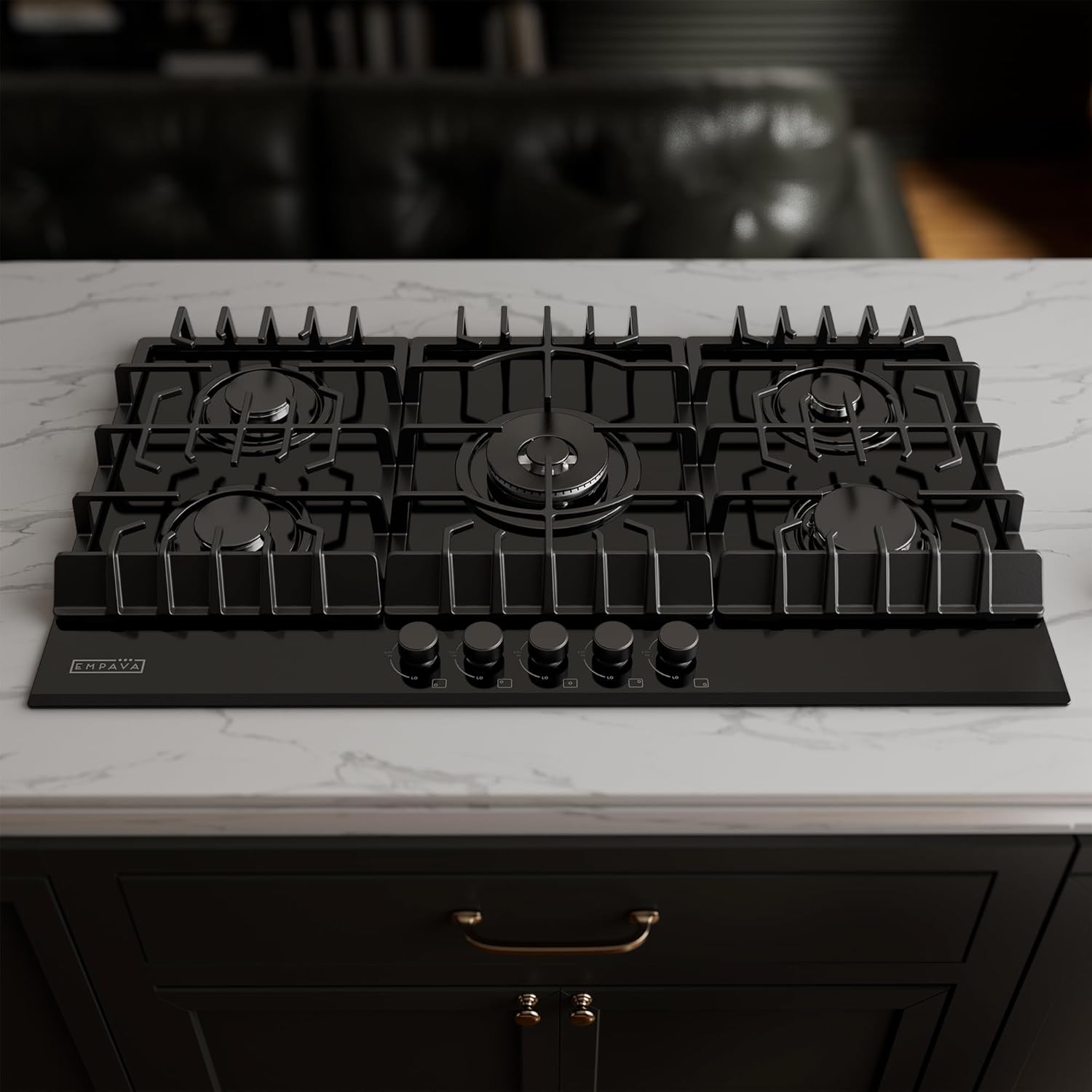 Empava 36" Gas Stove Cooktop NG/LPG Convertible with 5 Italy Sabaf Sealed Burners in Black Tempered Glass - Image 4