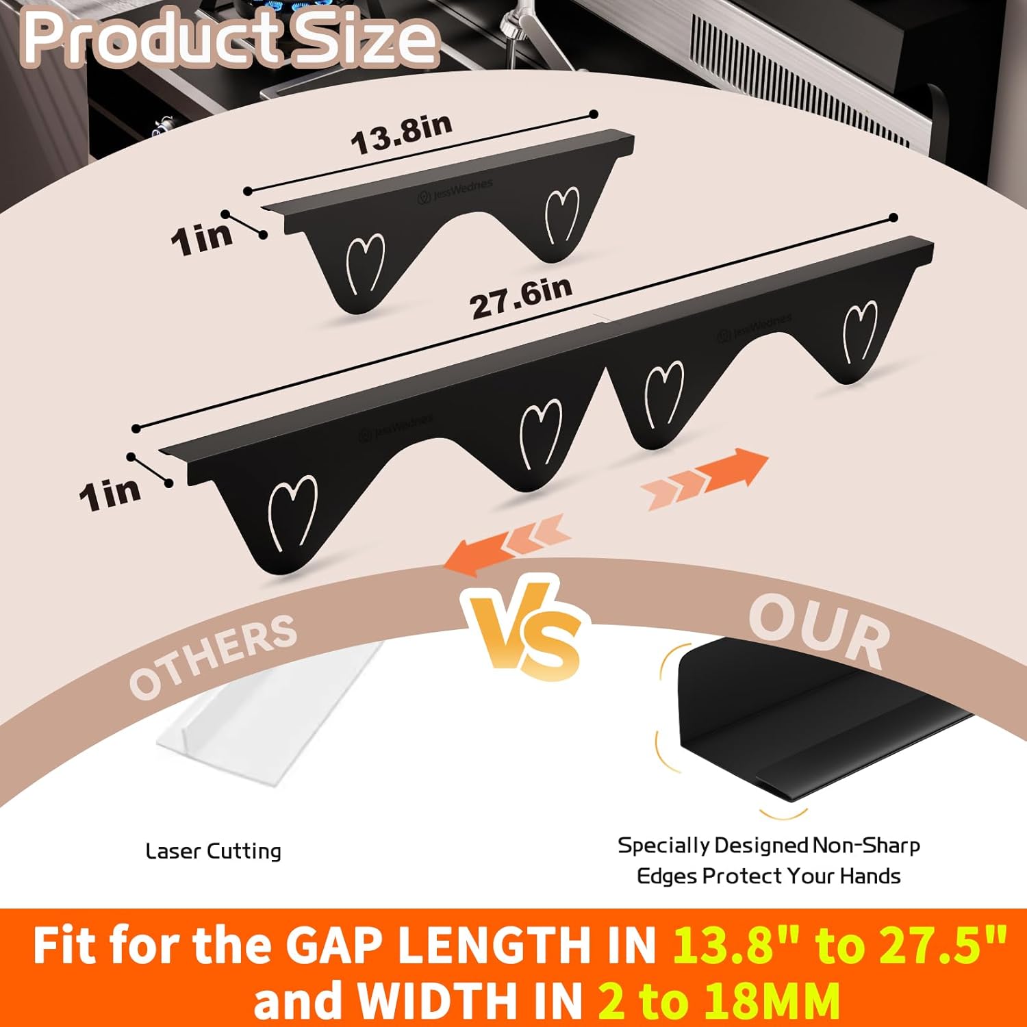 Stainless Steel Stove Gap Covers, Stove Gap Filler, Oven Gap Filler, Range Trim Kit in Kitchen, JessWednes 2 Pcs Extendable Stove Gap Guard 13.8'' to 27.5'', Heat Resistant and Easy to Clean (BLACK) - Image 2