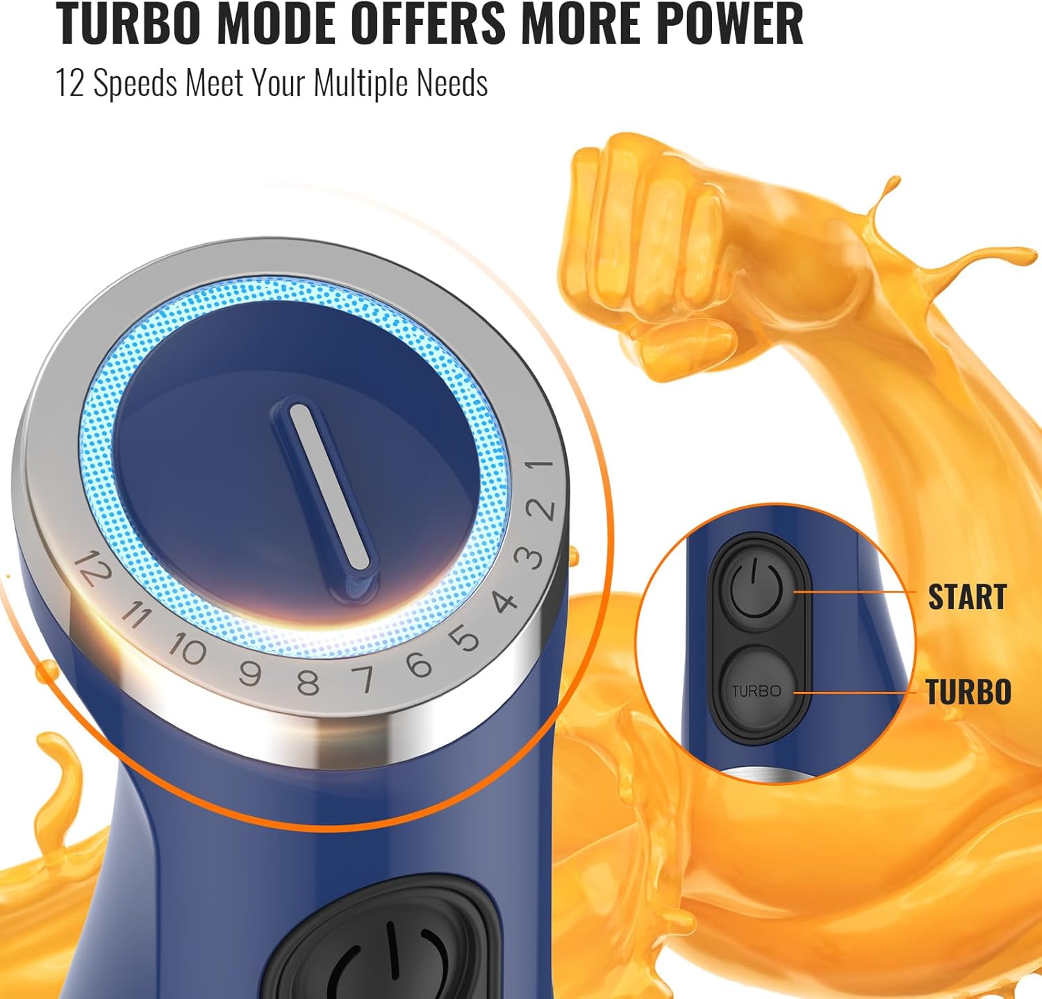 KOIOS 5-in-1 Hand Immersion Blender, 12 Speed Adjustable Emulsifier Handheld Blender, 1000W Copper Motor Stainless Steel Blade Hand Mixer with attachments, Blue - Image 4