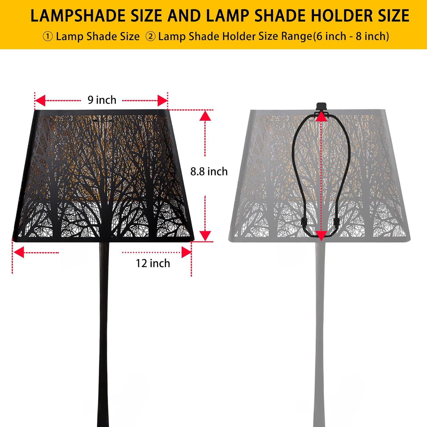Medium Square Lamp Shades, ALUCSET Metal Lampshade with Pattern of Trees for Table Lamp and Floor Light, 9 x 12 x 8.8 Inch, Spider (Black/Gold) - Image 2
