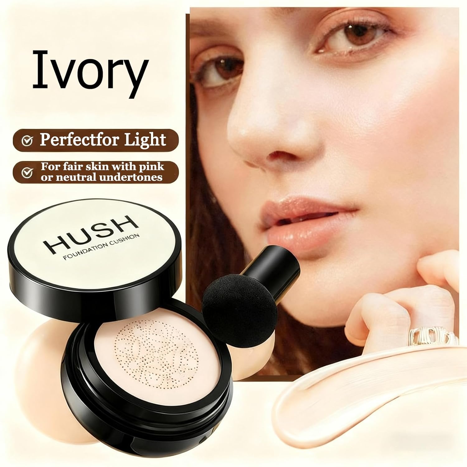 Foundation for Older Women | Ivory - for Fair Skin with Pink or Neutral Undertones | Mushroom Head Air Cushion CC Cream - BB Cream Foundation Makeup Moisturizing Concealer Long-Lasting Full Coverage - Image 4